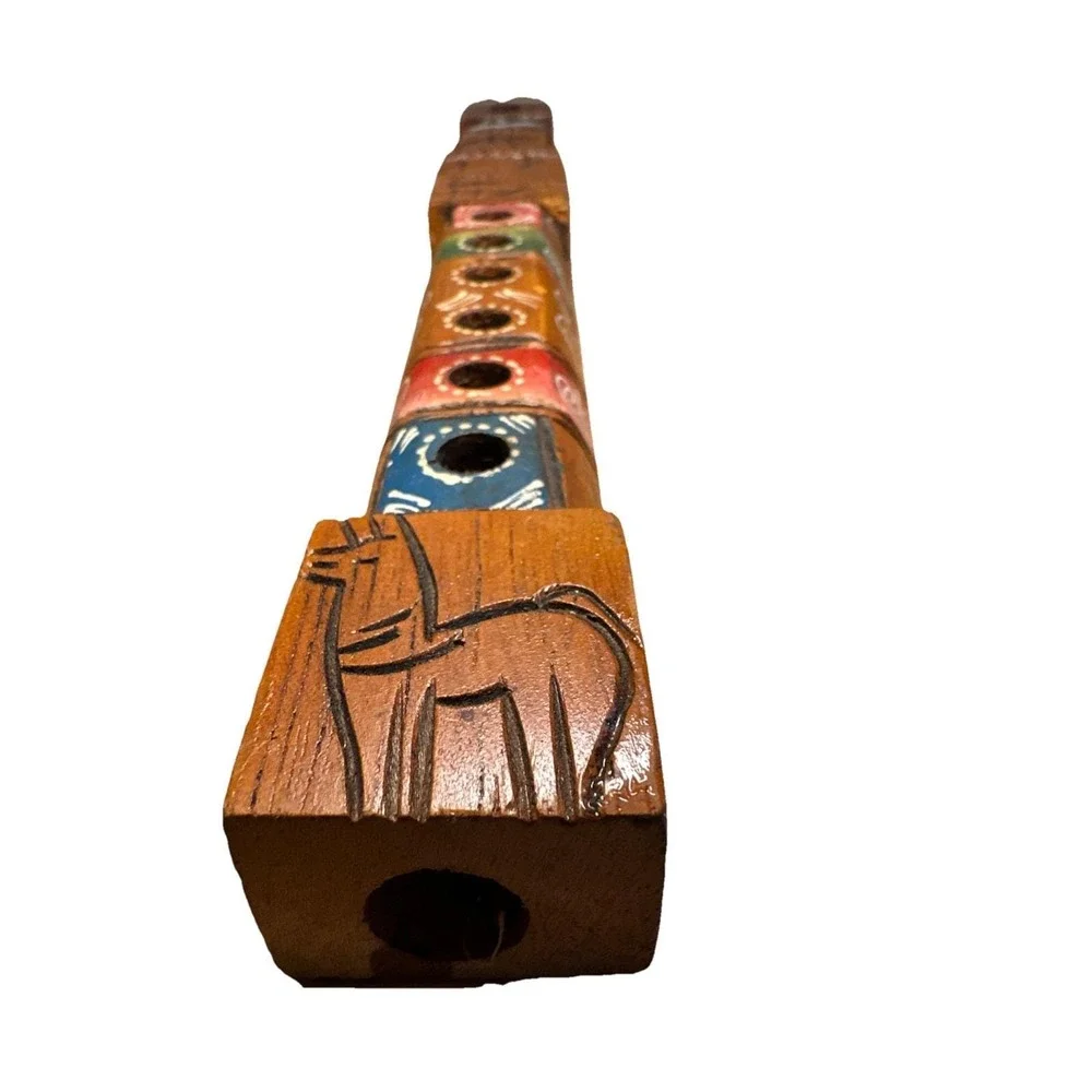 Vtg Handmade‎ Hand Carved Wooden Flute 12.5